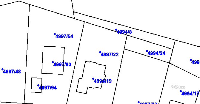 Parcela st. 4997/22 v KÚ Most II, Katastrální mapa