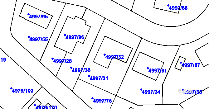 Parcela st. 4997/32 v KÚ Most II, Katastrální mapa