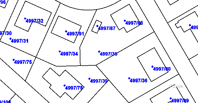 Parcela st. 4997/35 v KÚ Most II, Katastrální mapa