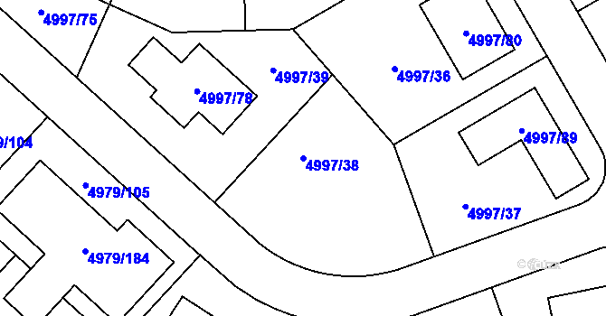 Parcela st. 4997/38 v KÚ Most II, Katastrální mapa
