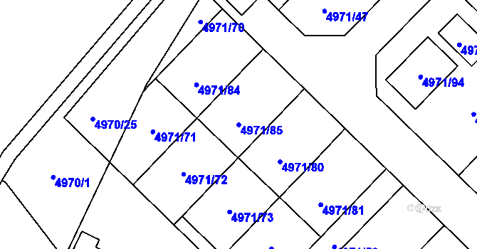 Parcela st. 4971/85 v KÚ Most II, Katastrální mapa