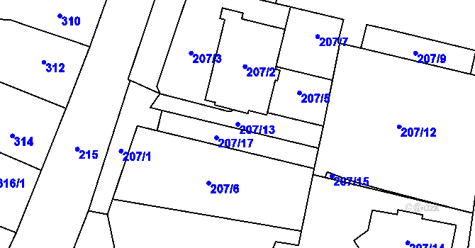 Parcela st. 207/13 v KÚ Most II, Katastrální mapa