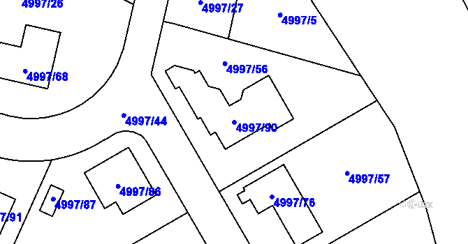 Parcela st. 4997/90 v KÚ Most II, Katastrální mapa