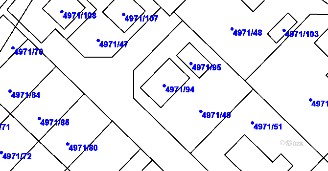 Parcela st. 4971/94 v KÚ Most II, Katastrální mapa