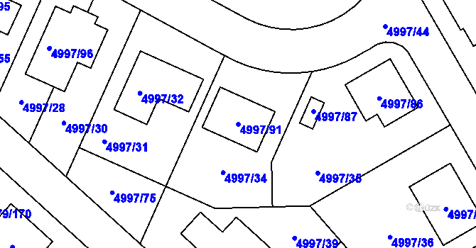 Parcela st. 4997/91 v KÚ Most II, Katastrální mapa