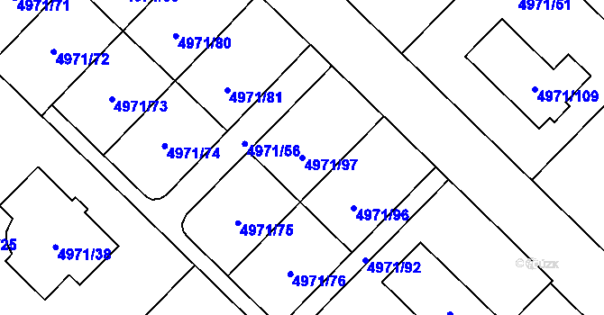 Parcela st. 4971/97 v KÚ Most II, Katastrální mapa