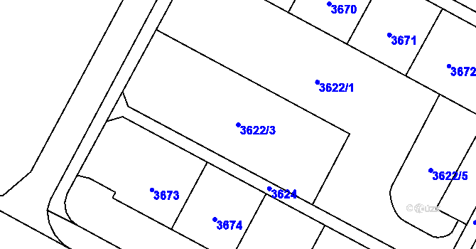 Parcela st. 3622/3 v KÚ Most II, Katastrální mapa