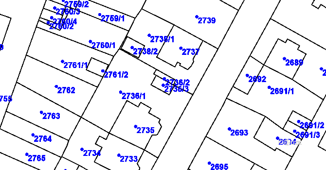 Parcela st. 2736/3 v KÚ Most II, Katastrální mapa