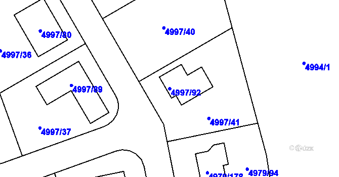 Parcela st. 4997/92 v KÚ Most II, Katastrální mapa