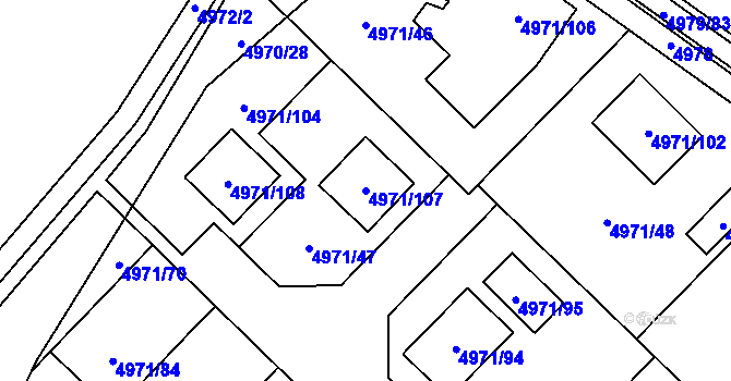 Parcela st. 4971/107 v KÚ Most II, Katastrální mapa
