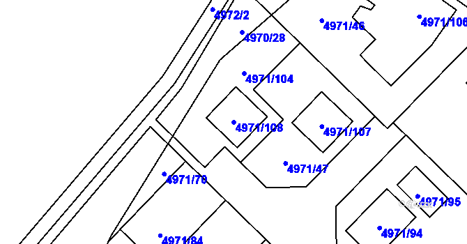 Parcela st. 4971/108 v KÚ Most II, Katastrální mapa