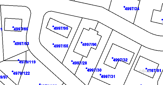 Parcela st. 4997/96 v KÚ Most II, Katastrální mapa