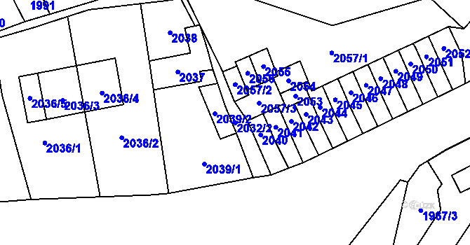 Parcela st. 2032/2 v KÚ Most II, Katastrální mapa