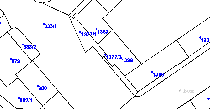 Parcela st. 1377/2 v KÚ Most II, Katastrální mapa