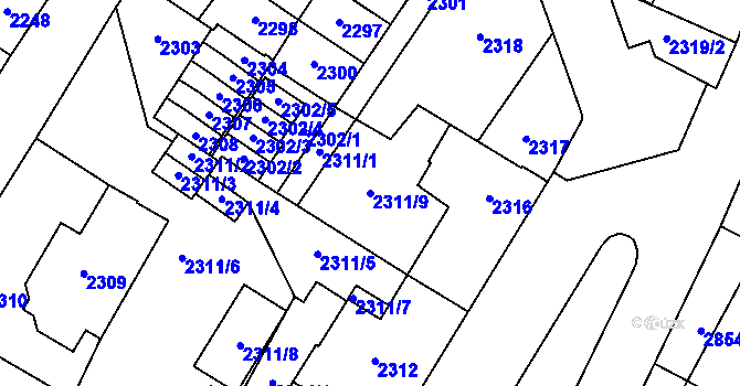 Parcela st. 2311/9 v KÚ Most II, Katastrální mapa