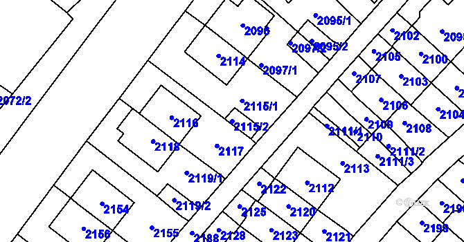Parcela st. 2115/2 v KÚ Most II, Katastrální mapa