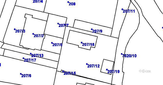 Parcela st. 207/18 v KÚ Most II, Katastrální mapa