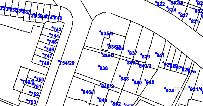 Parcela st. 843/1 v KÚ Most II, Katastrální mapa