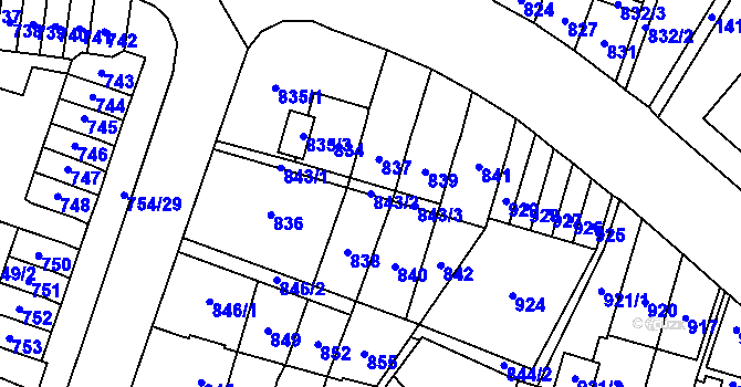 Parcela st. 843/2 v KÚ Most II, Katastrální mapa