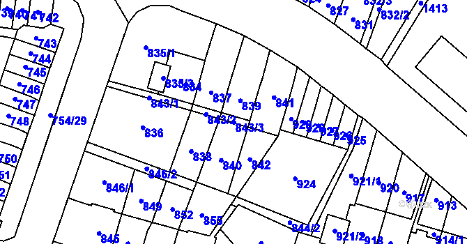 Parcela st. 843/3 v KÚ Most II, Katastrální mapa