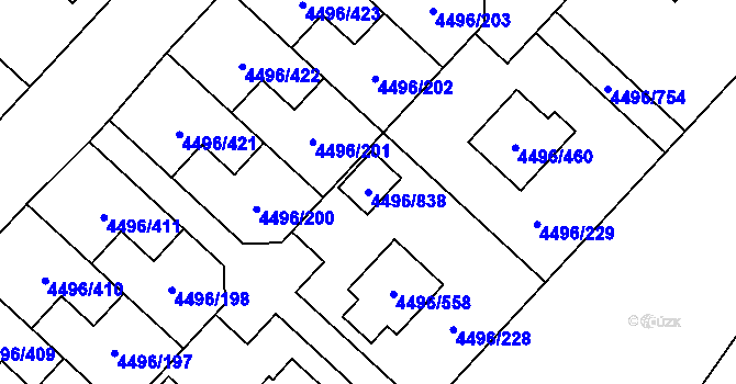 Parcela st. 4496/838 v KÚ Most II, Katastrální mapa