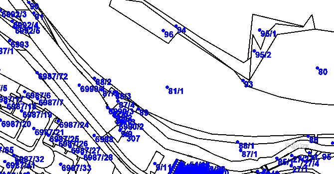Parcela st. 81/1 v KÚ Rudolice nad Bílinou, Katastrální mapa