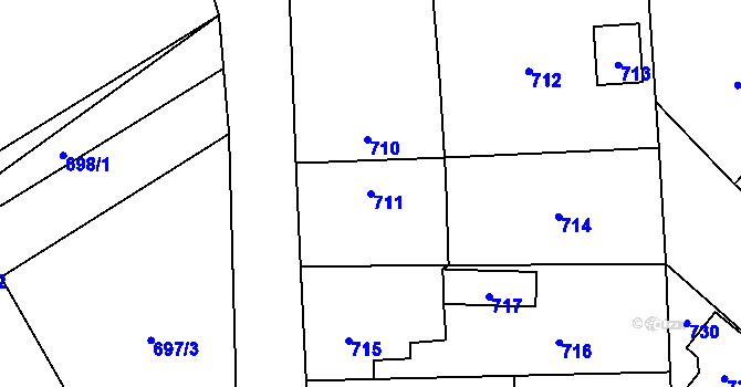 Parcela st. 711 v KÚ Rudolice nad Bílinou, Katastrální mapa