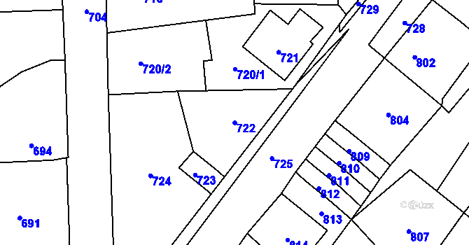 Parcela st. 722 v KÚ Rudolice nad Bílinou, Katastrální mapa