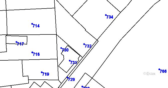 Parcela st. 732 v KÚ Rudolice nad Bílinou, Katastrální mapa
