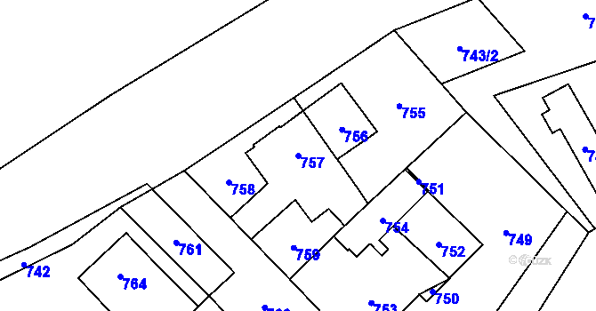 Parcela st. 757 v KÚ Rudolice nad Bílinou, Katastrální mapa