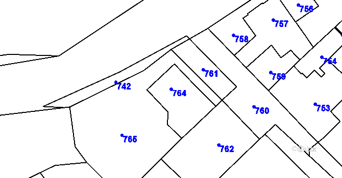 Parcela st. 764 v KÚ Rudolice nad Bílinou, Katastrální mapa