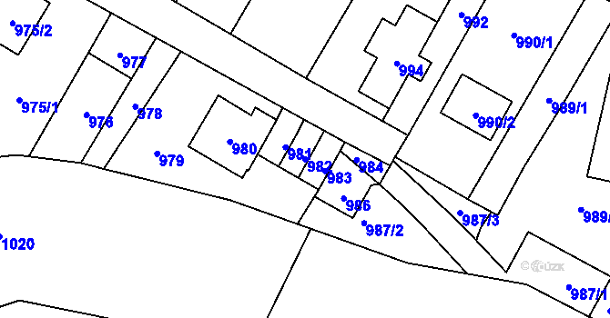 Parcela st. 982 v KÚ Rudolice nad Bílinou, Katastrální mapa