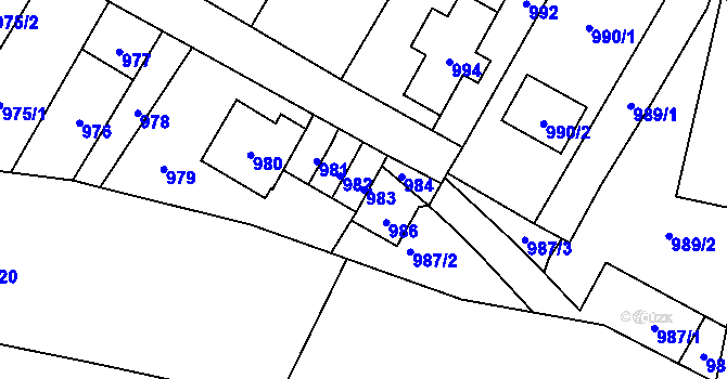 Parcela st. 983 v KÚ Rudolice nad Bílinou, Katastrální mapa