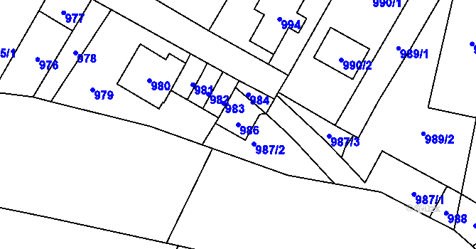 Parcela st. 986 v KÚ Rudolice nad Bílinou, Katastrální mapa
