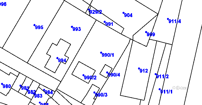 Parcela st. 990/1 v KÚ Rudolice nad Bílinou, Katastrální mapa