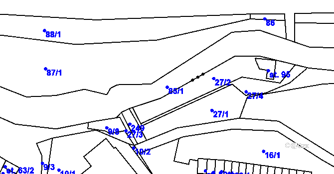 Parcela st. 85/1 v KÚ Rudolice nad Bílinou, Katastrální mapa