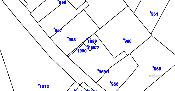 Parcela st. 959/2 v KÚ Rudolice nad Bílinou, Katastrální mapa