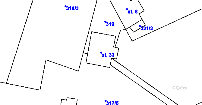 Parcela st. 33 v KÚ Debrné u Mostku, Katastrální mapa