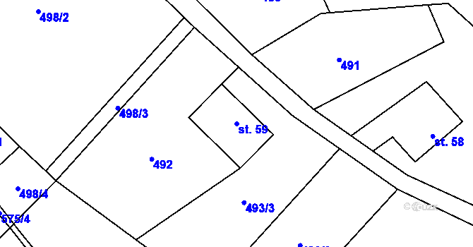 Parcela st. 59 v KÚ Debrné u Mostku, Katastrální mapa