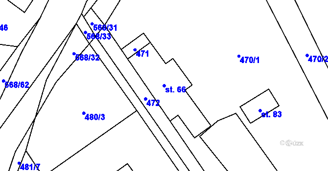 Parcela st. 66 v KÚ Debrné u Mostku, Katastrální mapa