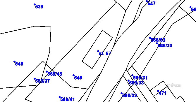 Parcela st. 67 v KÚ Debrné u Mostku, Katastrální mapa