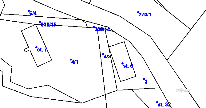 Parcela st. 4/2 v KÚ Debrné u Mostku, Katastrální mapa