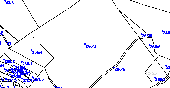 Parcela st. 266/3 v KÚ Debrné u Mostku, Katastrální mapa
