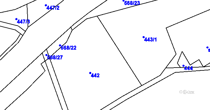 Parcela st. 443/2 v KÚ Debrné u Mostku, Katastrální mapa