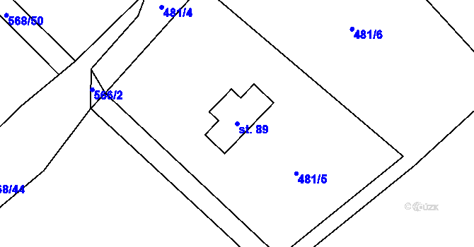 Parcela st. 89 v KÚ Debrné u Mostku, Katastrální mapa