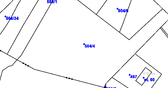 Parcela st. 504/4 v KÚ Debrné u Mostku, Katastrální mapa
