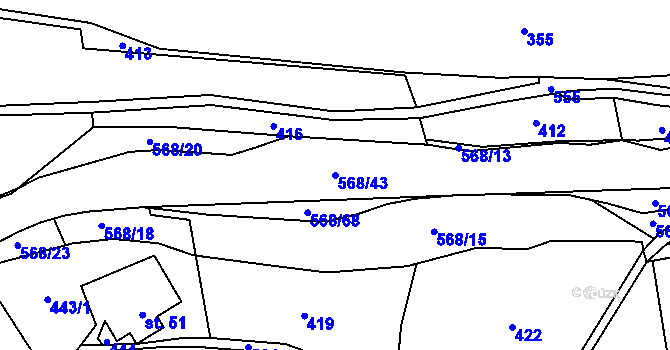 Parcela st. 568/43 v KÚ Debrné u Mostku, Katastrální mapa