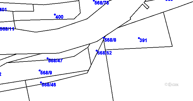 Parcela st. 568/52 v KÚ Debrné u Mostku, Katastrální mapa