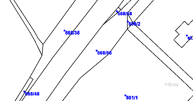 Parcela st. 568/56 v KÚ Debrné u Mostku, Katastrální mapa