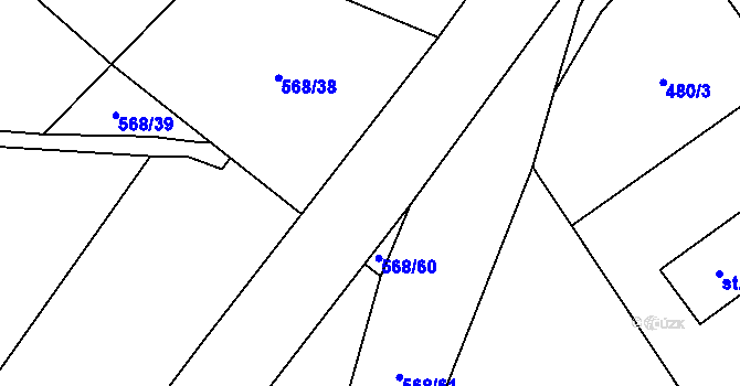 Parcela st. 568/59 v KÚ Debrné u Mostku, Katastrální mapa
